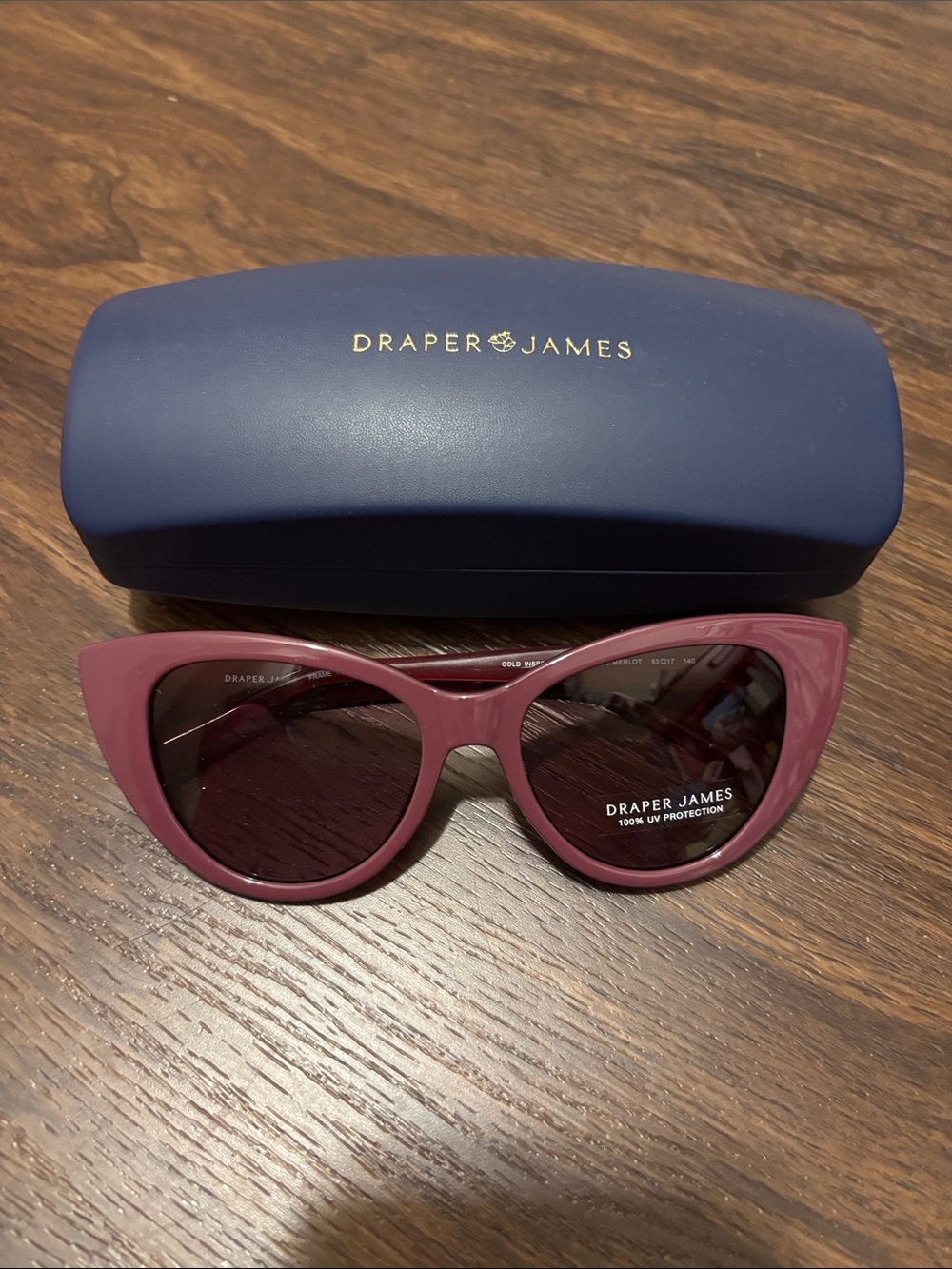 Draper James Mauve Cat-Eye Sunglasses with Navy Case